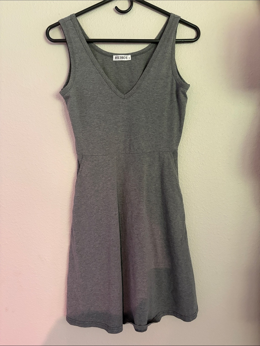 HUHOT Charcoal V-Neck Sleeveless Mini Dress